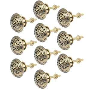 Mix & Match Bloom 35mm Brass Handcrafted Round Cabinet Knob for Wardrobe, Drawer & Cupboard(Pack of 10)