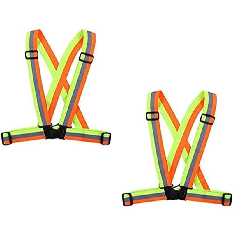 Aqson 2 Pcs Green & Orange Adjustable Reflective Vest Belt with High Visibility Set
