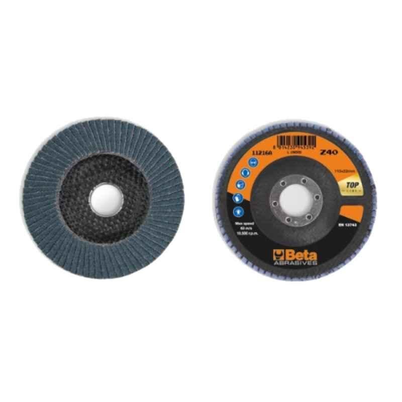Beta 11214A 115mm 40 Grit Flat Plastic Backing Pad Double Flap Disc with Zirconia Abrasive Cloth, 112140004