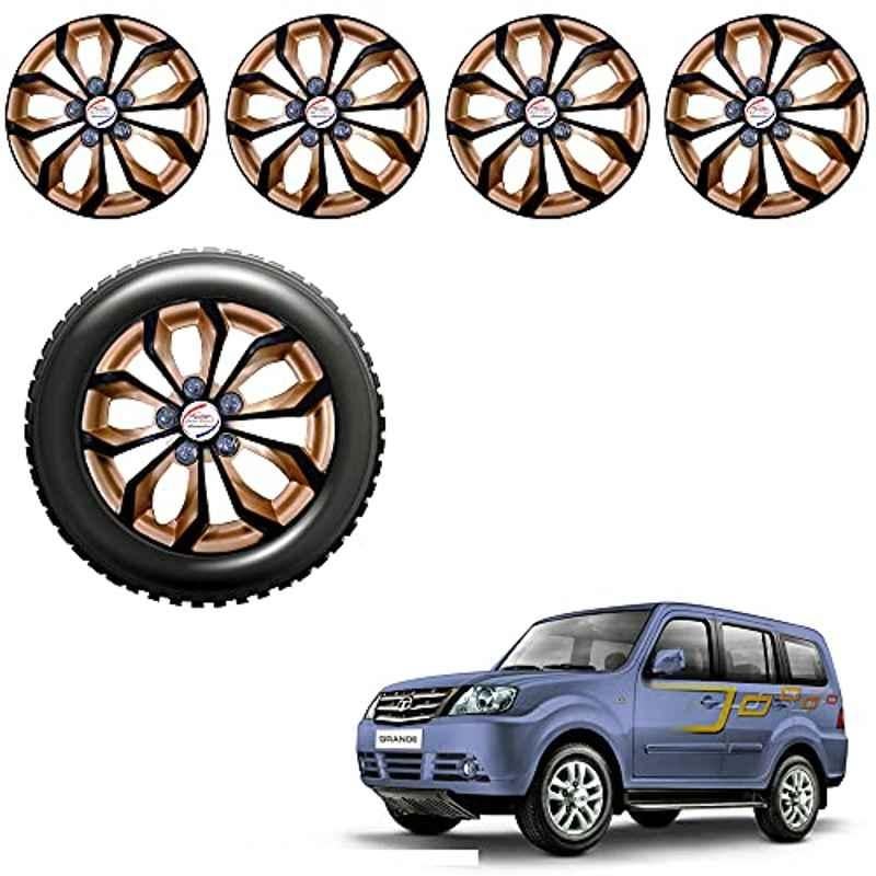 Auto Pearl 4 Pcs 14 inch ABS Golden & Black Press Fitting Wheel Cover Set for TATA Sumo Grande with Retention Ring
