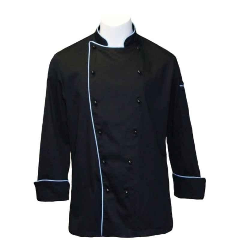 Superb Uniforms Polyester & Cotton Black Full Sleeves Chef Coat with Removable Stud Buttons for Men, SUW/B/CC06, Size: M