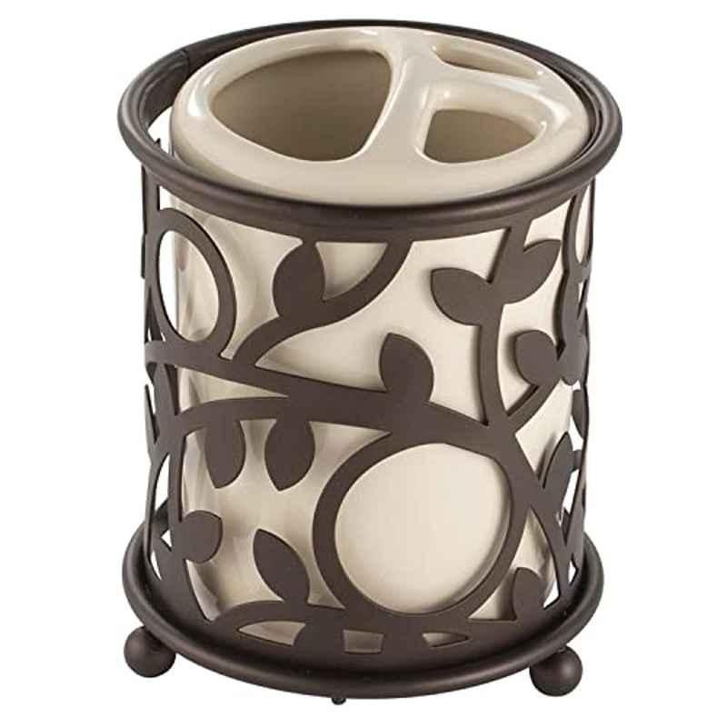Inter Design Vine Ceramic Vanilla & Bronze Toothbrush Holder, 111448