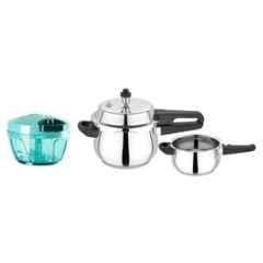 Atalso 3 & 2 Litre Stainless Steel Stainless Steel Handi Tri Ply Cooker & 450ml Chopper Combo (Pack of 5)