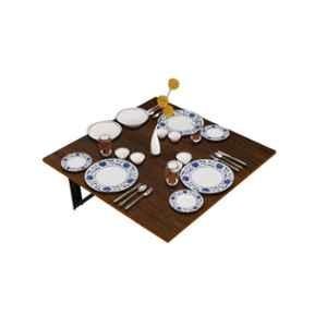 Kawachi Wood Brown Fold Down 3 Seater Wall Mounted Folding Breakfast Dining Table, KAW_KW42-BROWN