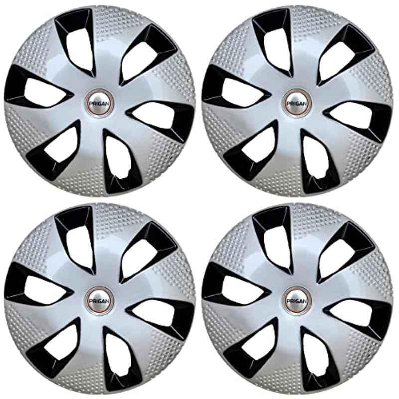 Prigan 4 Pcs 13 inch Polypropylene Silver & Black Wheel Cover Set for Datsun Go Plus, K10-Dc-13-Gop
