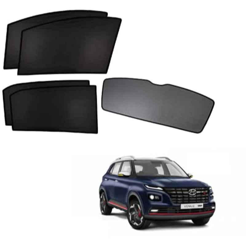 Kozdiko 5 Pcs Polyester Black Non Magnetic Window & Rear Sun Shades Set for Hyundai Venue N-Line