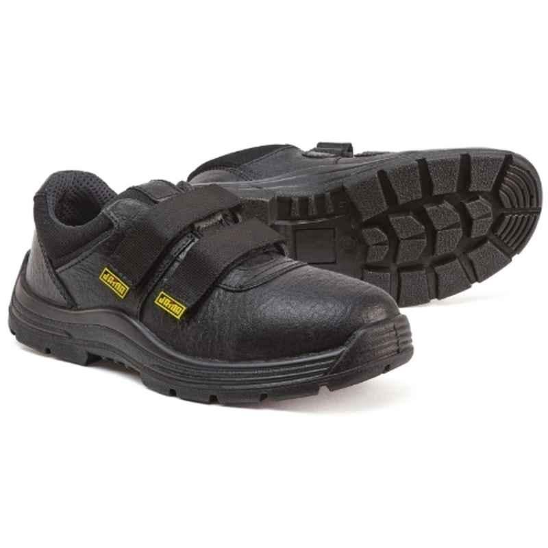 Jama Buffalo Barton Print Genuine Leather Steel Toe Black Safety Shoes with PU Sole Single Density, JB-136, Size: 9