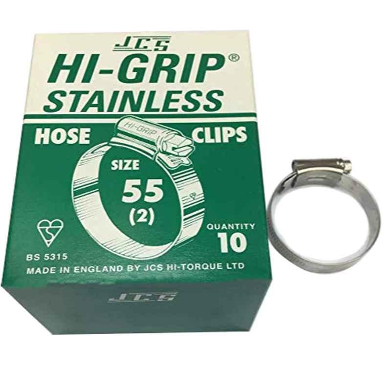 JCS HI-Grip 55mm Stainless Steel 304 Hose Clips (Pack of 10)