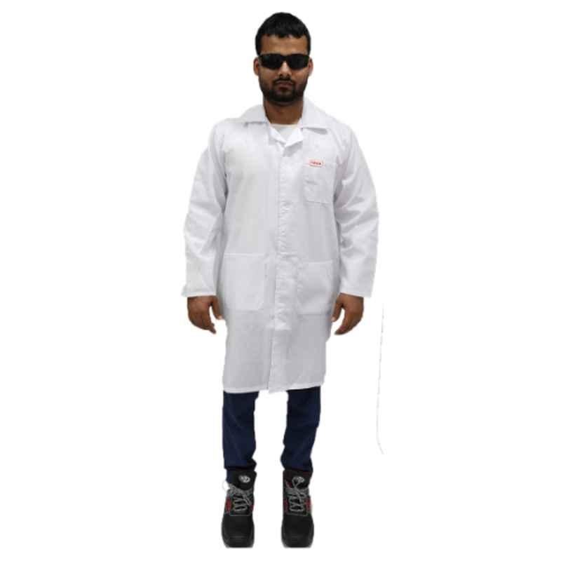 Taha Poplin White Full Sleeves Lab Coat with 3 Patch Pocket, Size: 5XL