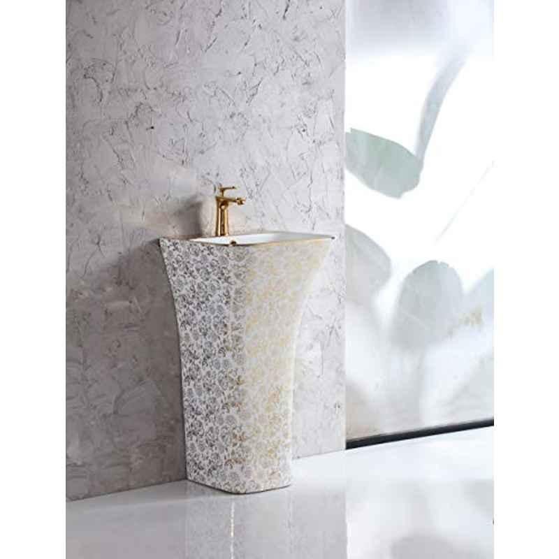 InArt 18x17x32 inch Ceramic Gold & White Bathroom Table Top Wash Basin, INA-685