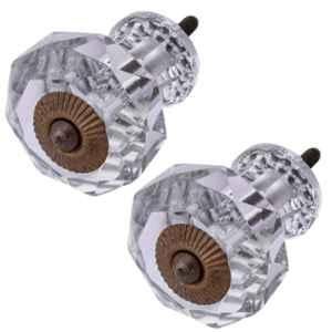 Atom 1.25 Inch Clear Small Crystal Glass Chinapin Cabinet Door knob (Pack of 2)
