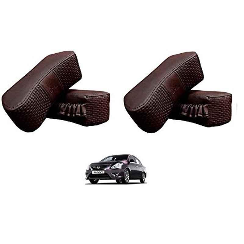 Kozdiko 4 Pcs CV Designer Cola Leatherite Neck Rest Car Cushion Pillow Set for Nissan Sunny