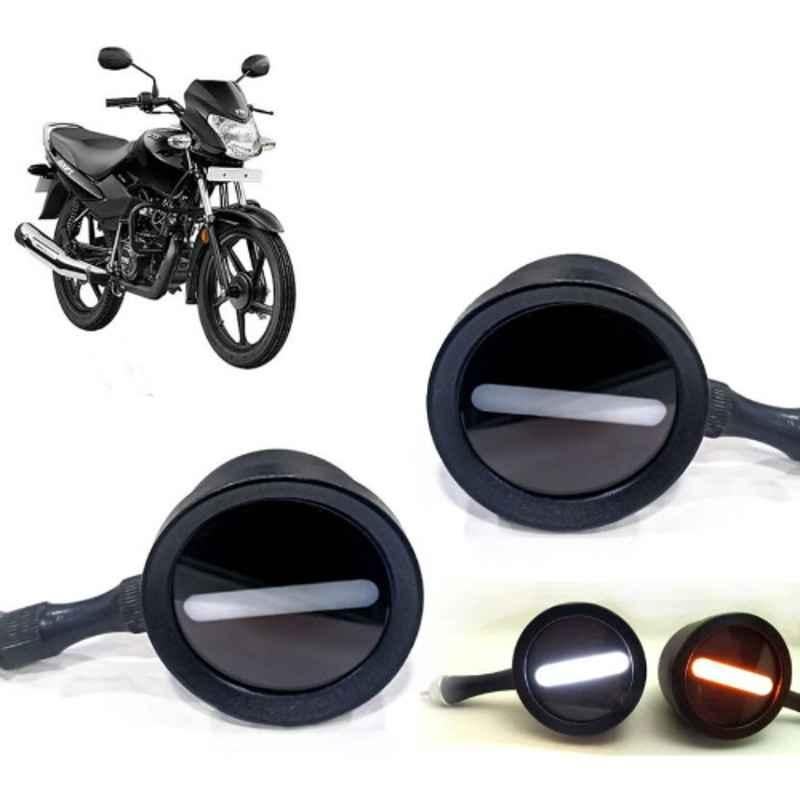 Auto Pearl 2 Pcs 12V Black Bike Front LED Indicator Light Set for TVS Sport, F409