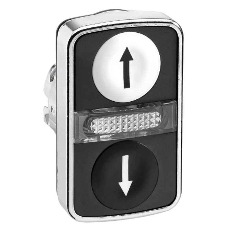 Schneider 22mm Round White Flush/Black Flush Illuminated Double-Headed Push Button with Marking, ZB4BW7A1724