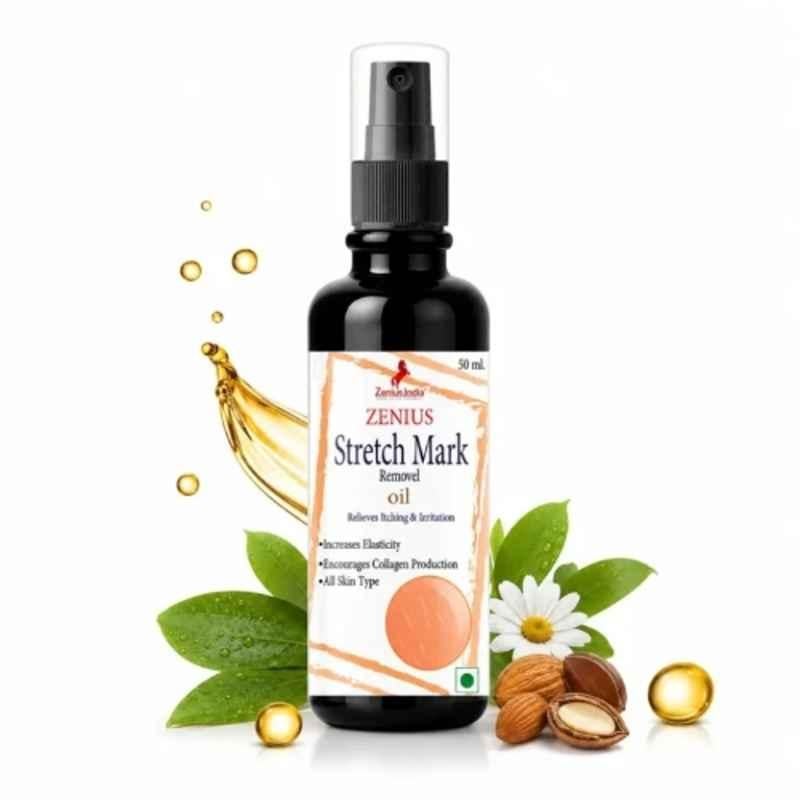 Zenius India 50ml Stretch Mark Oil with Virgin Coconut Oil, Olive Oil, Peepal Bark, Banyan Bark & Cluster Fig Fruit for Irritation, Relieves Dryness & Supports Skin Healing