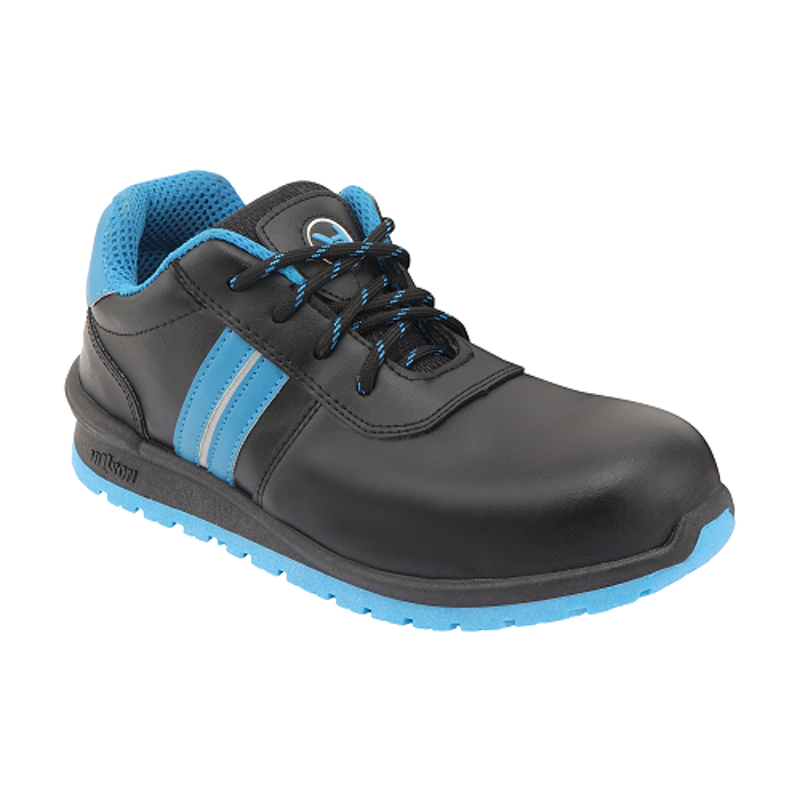 Hillson Swag PU Steel Toe Black & Blue Work Safety Shoes, Size: 6