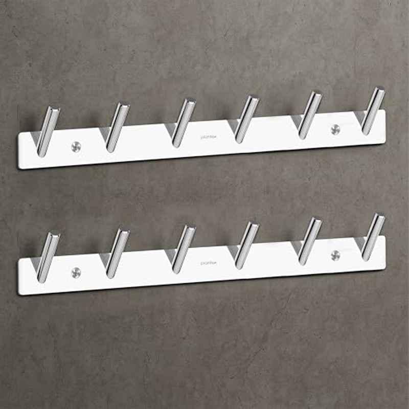 Plantex Wall Hooks for Hanging Cloth/Stainless Steel Towel Hangers/Bathroom Robe Hooks/Door Hangers/Round Wall Hook/Hook Rail for Hanging Keys 6 Hooks (Pack of 2), Chrome