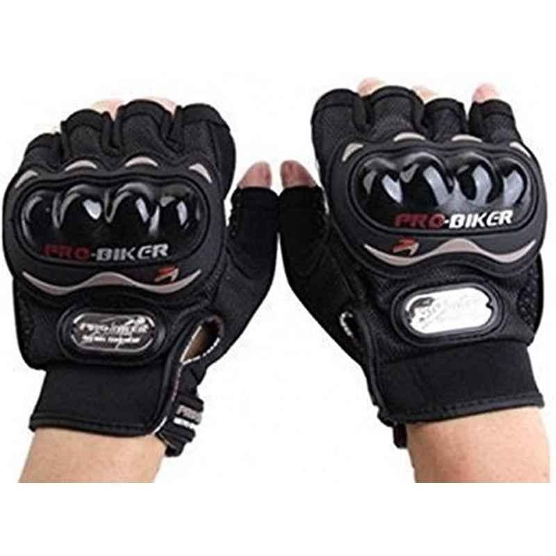 Probiker Leather Half Finger Motorcycle Gloves (Black, L), large