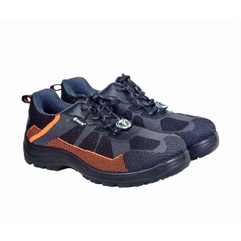 Zain Safety S1-SR Vent Fit Knit Composite Toe Black & Orange Safety Shoes, Size: 8
