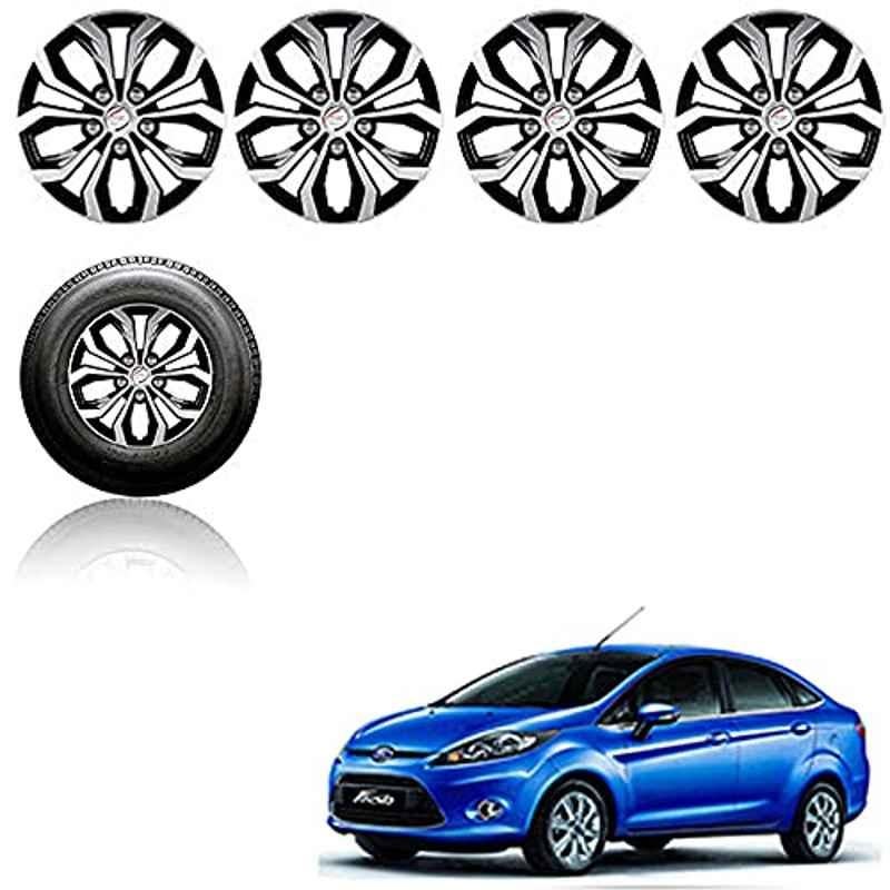 Auto Pearl 4 Pcs 14 inch ABS Silver & Black Press Fitting Wheel Cover Set for Ford Fiesta