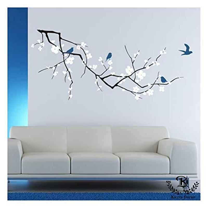 Kayra Decor 40x72 inch PVC Birds on Flowers Wall Design Stencil, KHSNT370