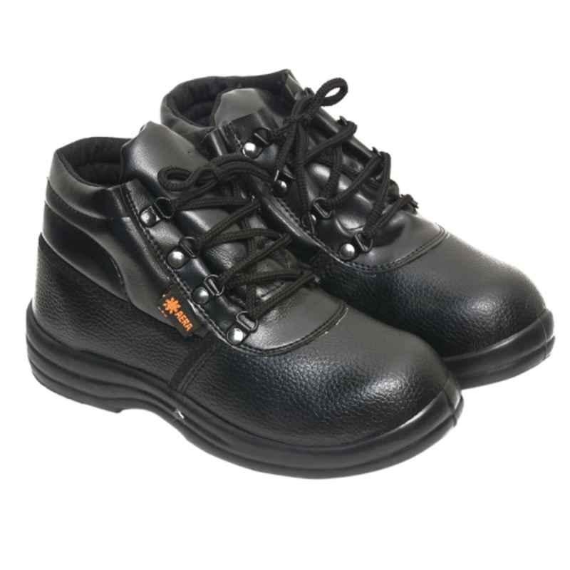 Ayoka Aera Leather Steel Toe Black High Ankle Work Safety Shoes, Size: 11