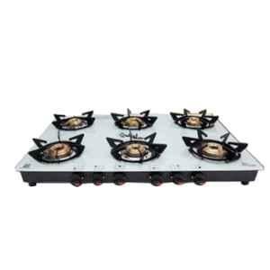 Sigri-Wala Hexastance 6 Burner Toughened Glass White Manual Gas Stove