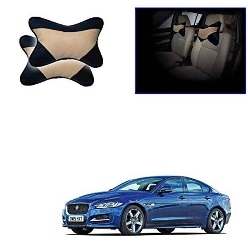 Kozdiko 2 Pcs Memory Foam Beige & Black Car Neck Rest Cushion Pillow Set for Jaguar XE