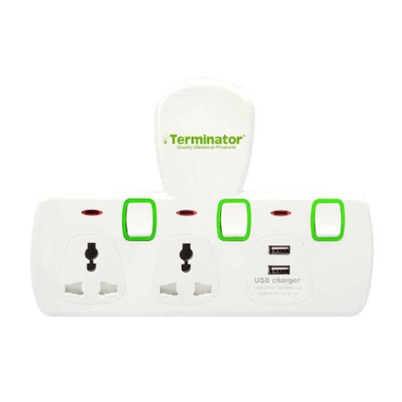 Terminator White�2 Way Universal T Socket, TMA2T-2USB