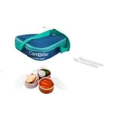 Carrolite 600ml Triangle Blue & White Plastic Lunchbox, White_P-51 (Pack of 5)
