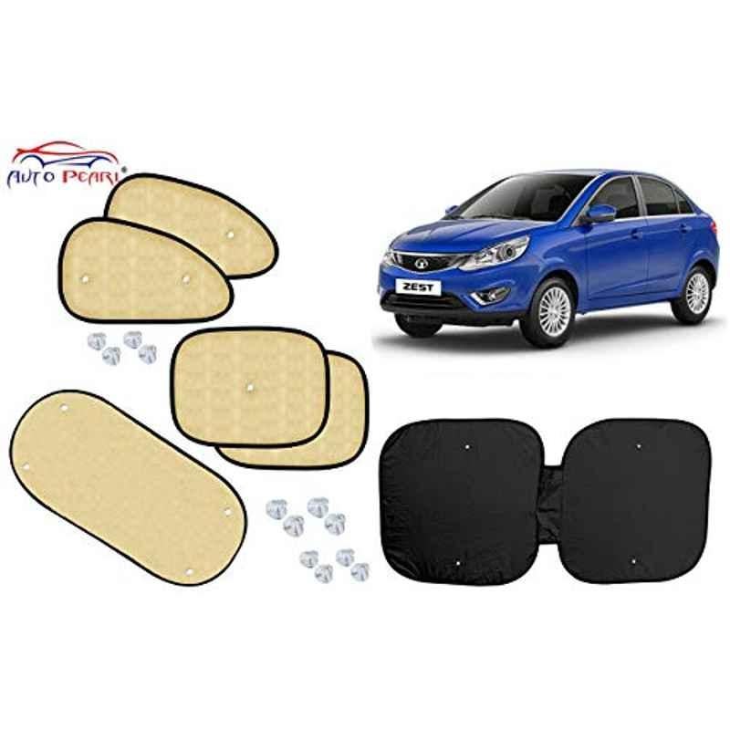 Auto Pearl 6 Pcs PVC & Mesh Beige Window, Front & Rear Sun Shade Set for Tata Zest