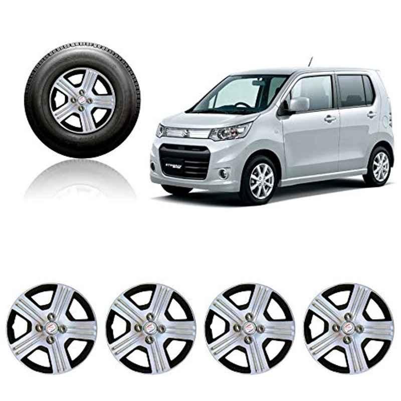 Auto Pearl 4 Pcs 13 inch ABS Silver & Black Press Type Wheel Cover Set for Maruti Suzuki Wagon-R Stingray