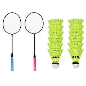 Arineo 2 Pcs Aluminium Badminton Racquet Set with 12 Pcs Shuttles