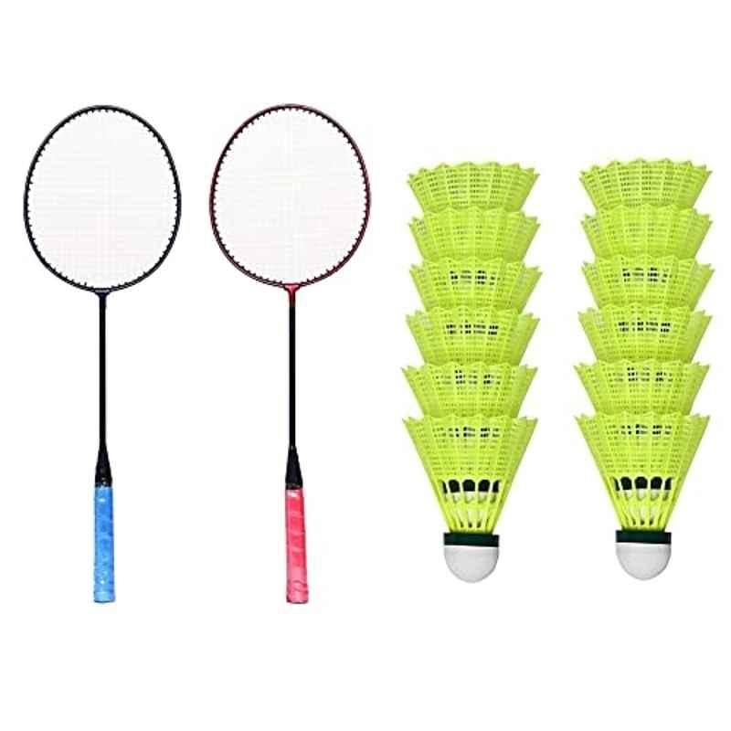 Arineo 2 Pcs Aluminium Badminton Racquet with 12 Shuttles