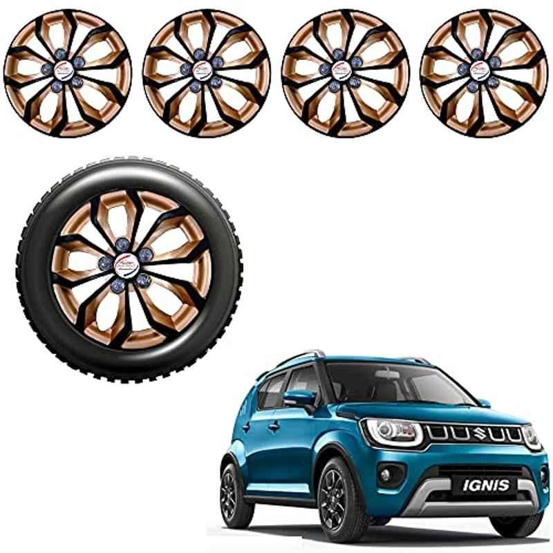 Auto Pearl 4 Pcs 15 inch Golden & Black ABS Press Type Hubcap Wheel Cover Set with Retention Ring for Maruti Suzuki Ignis2020