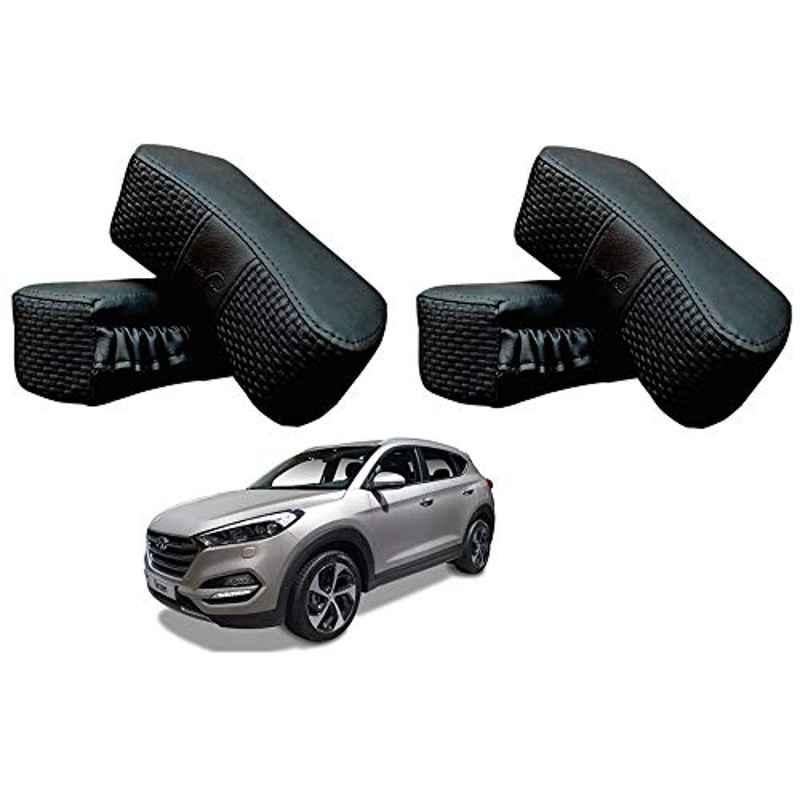 Kozdiko 4 Pcs CV Designer Black Leatherite Neck Rest Car Cushion Pillow Set for Hyundai Tucson