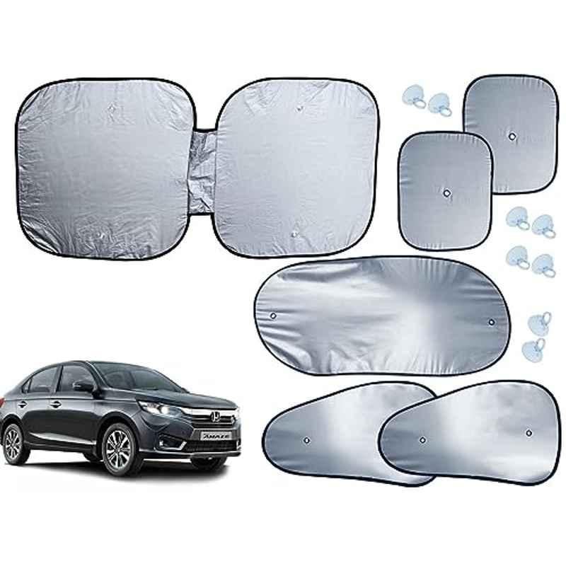 Auto Pearl 6 Pcs Polyester Black & Silver Window, Front & Rear Sun Shade Set for Honda Amaze 2021