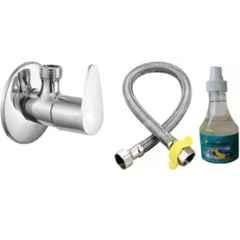 Senkiddpro Fusion Stainless Steel Chrome Finish Wall Mounted Angle Cock with Connection Pipe & Shiner Combo
