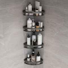 Plantex Self Adhesive Corner Shelf for Bathroom Wall/Aluminium & Stainless Steel Corner Rack/Storage Organizer/Bathroom Accessories Set- (Pack of 4) 8x8 inch, Black
