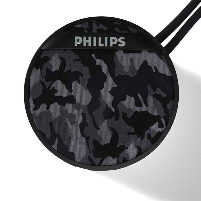 Philips BT2003 3W Gray Camouflage Mini Portable Bluetooth Speaker with Multi-Connectivity Modes & Built-In Mic