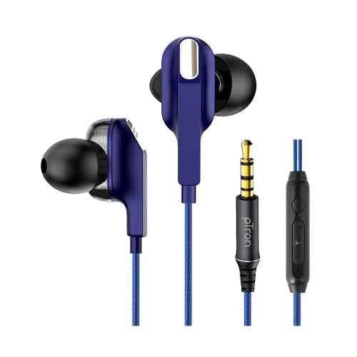 Buy Ptron Boom One Blue Sound Dual Driver Wired Earphones Online