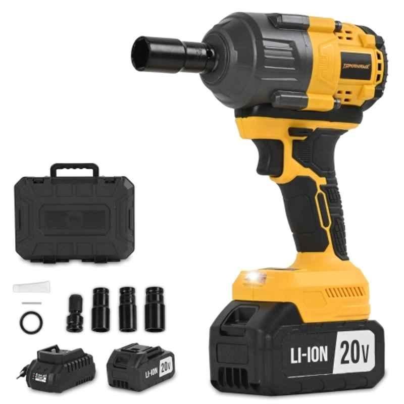 Tomahawk HIW-800 1/2 inch 20V 3Ah Cordless Impact Fixed Square Wrench with Battery & Charger for Home, Workshop & Professional Use