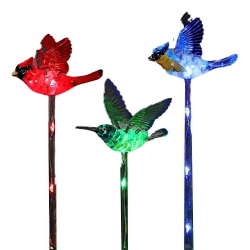 Exhart 3Pcs 54901-RS Plastic Assorted Solar WindyWing LED Bird Plant Stake Set, Size: Large