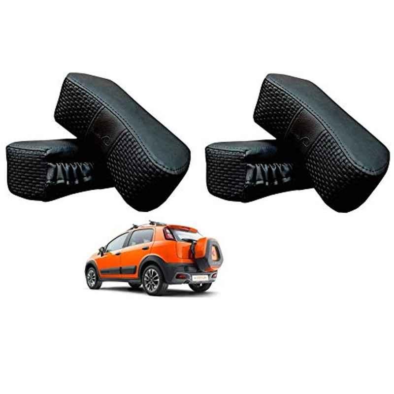 Kozdiko 4 Pcs CV Designer Black Leatherite Neck Rest Car Cushion Pillow Set for Fiat Avventura