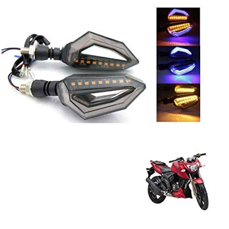 Kozdiko 4 Pcs Bike D Shaped 9 LED Front & Rear Side Turn Signal Indicator Light Set for TVS Apache RTR 200