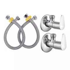 Fastgear 4 Pcs Stainless Steel Silver Chrome Finish Bathroom Faucet Set, FG2322
