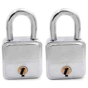 Harrison 55mm 8 Lever Mild Steel Bright Chrome Plated Finish Square Padlock with 3 Keys, VIRAT-0592 (Pack of 2)