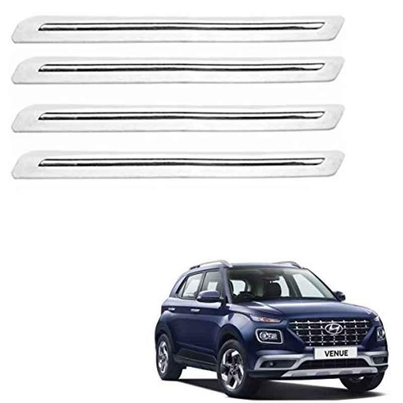 Kozdiko 4 Pcs PVC White Car Bumper Protector Set with Chrome Strip for Hyundai Venue 2019