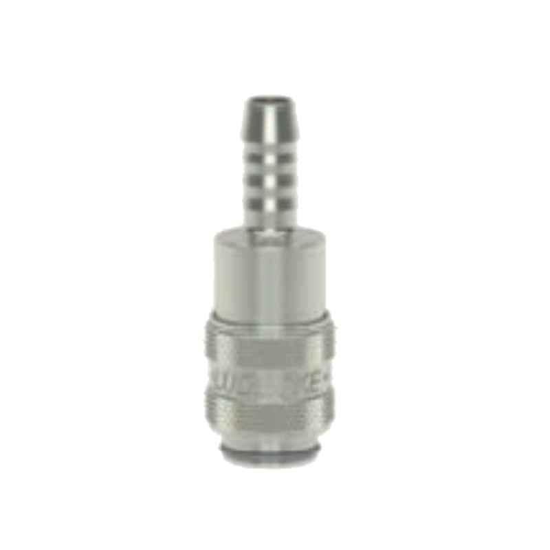 Ludcke 6mm Plated ESMN 6 T Single Shut Off Micro Quick Connect Coupling with Hose Barb, Length: 46 mm