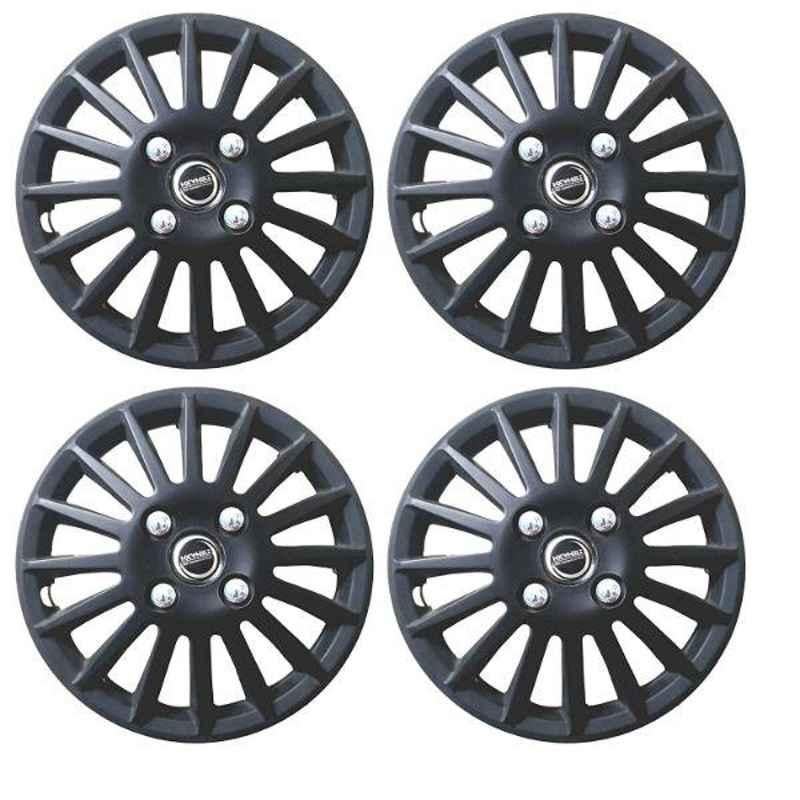 Hotwheelz 4 Pcs 15 inch Matte Black Sporty Wheel Cover with Metal Rings Set for Honda Jazz